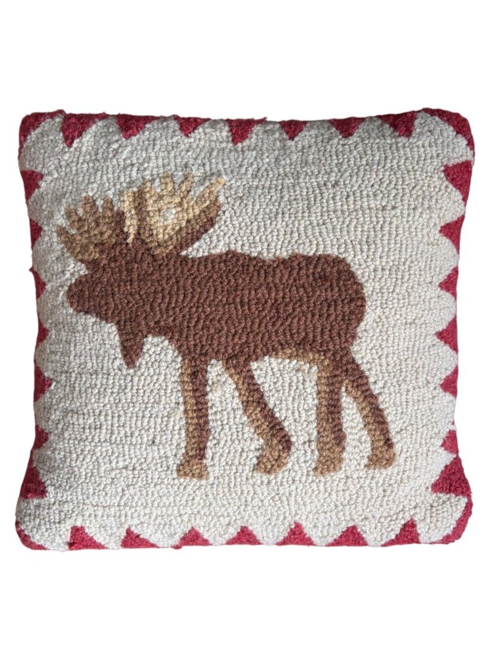 Chandler 4 Corners Laura Megroz Hooked Wool Moose Throw Pillow Red Accents 18x18